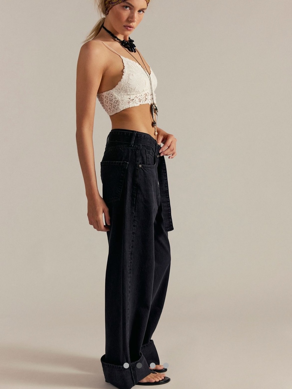 Free People Black Wide-Leg Jeans with Waist Tie - Picture 2 of 6